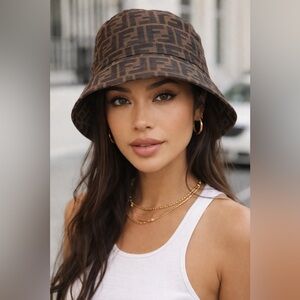 100% Authentic Vintage Fendi Monogram Brown Bucket Hat